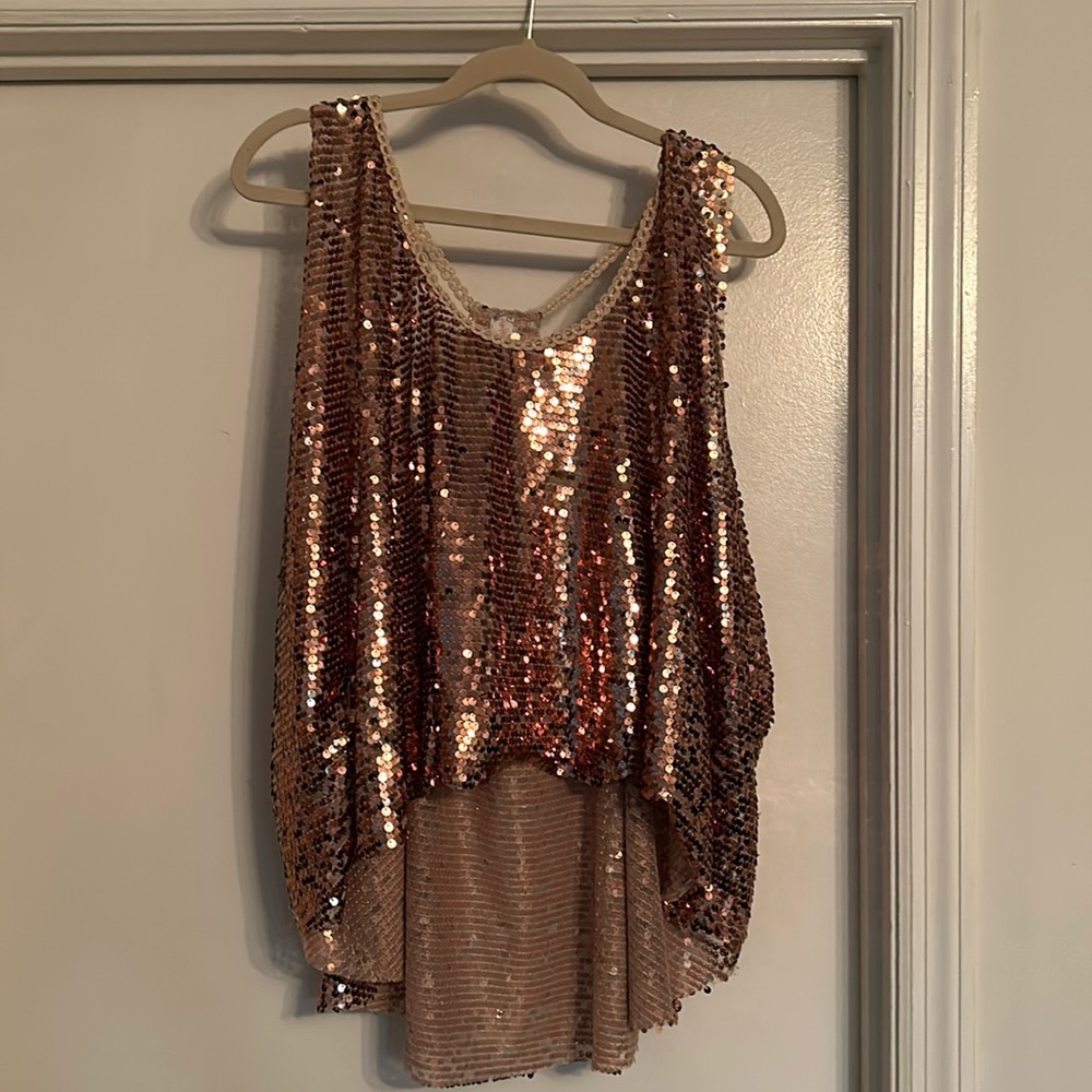 Free People Sequin Tank Top in Bronze